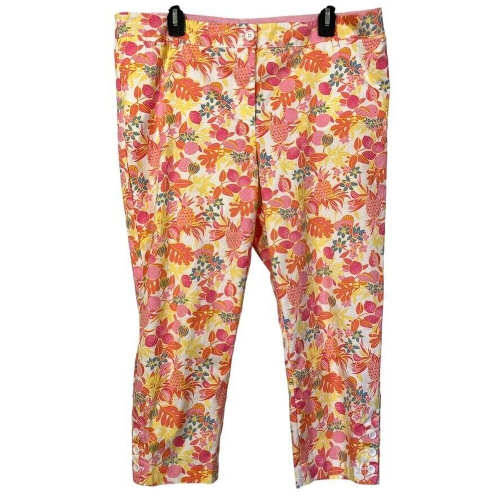 Talbots Perfect Crop Petite Womens Pink Floral Cropped Khakis Pants sz 16P